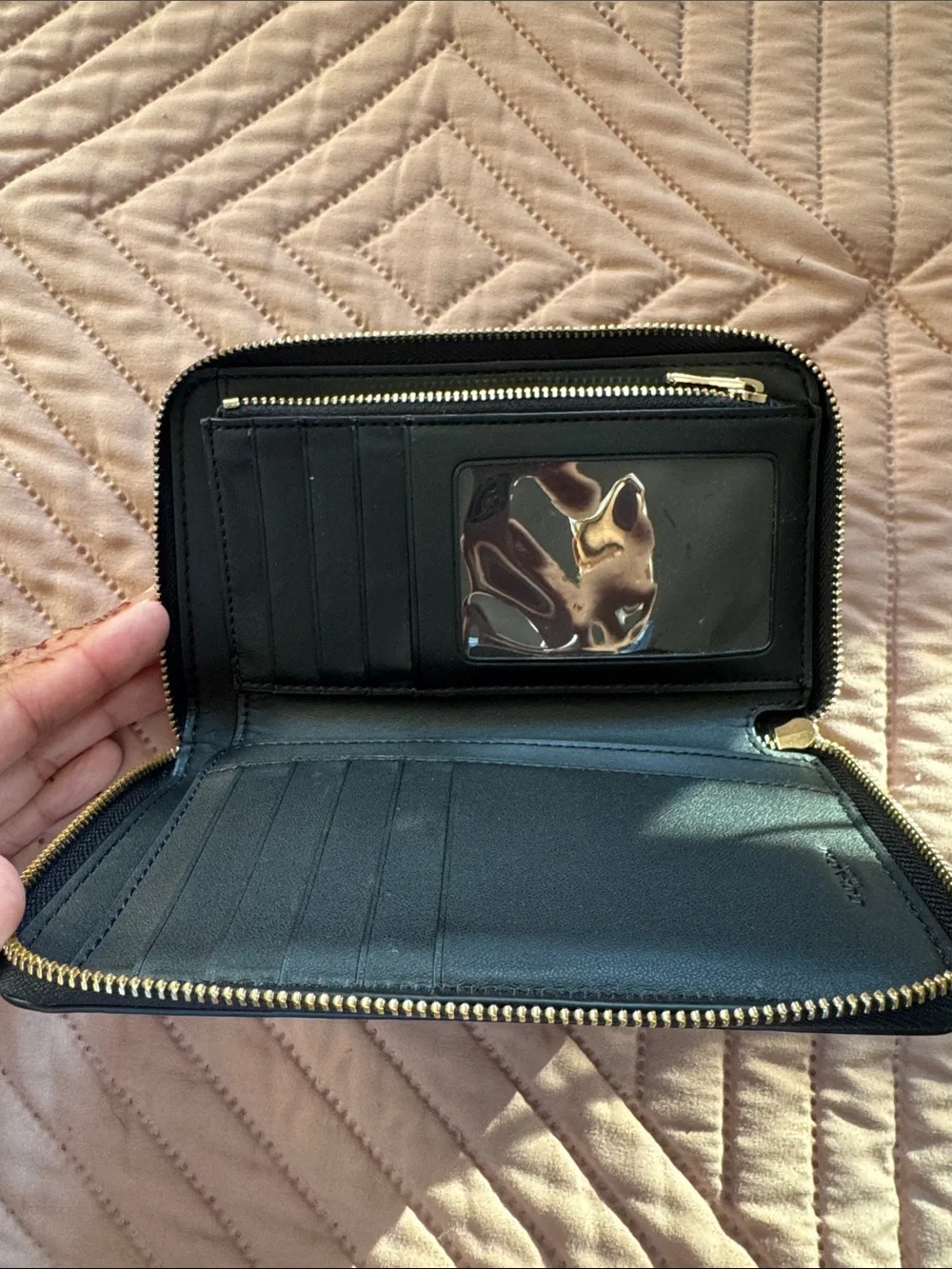 Coach Black Pebbled Leather Zip Wallet with Gold Logo - Picture 3 of 4